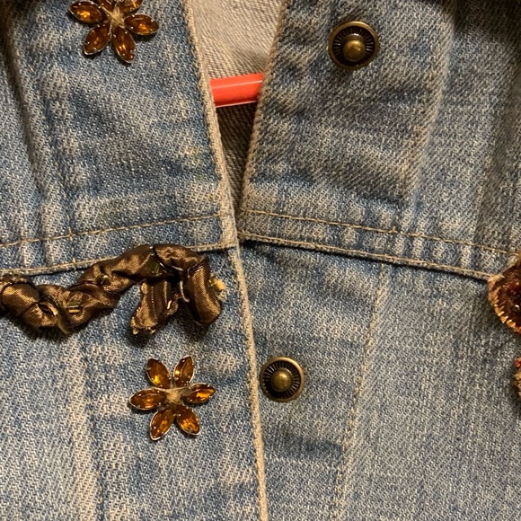 MARY FRANCES Denim EMBELLISHED JACKET Beads-Satin Stones SMALL -MARKDOWN - Picture 10 of 12